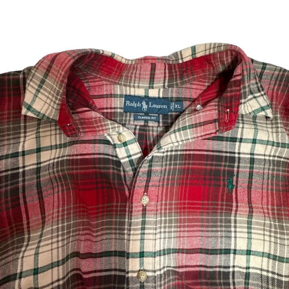 Ralph Lauren Shirt Plaid Flannel Button Up Classic Fit Red Green Men's XL - Picture 6 of 10